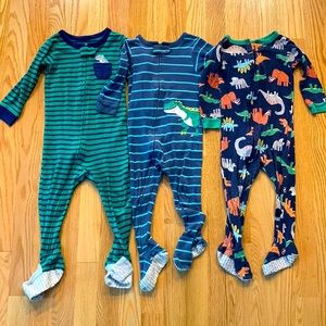3 pairs of 18 month dinosaur zippered cotton pajamas